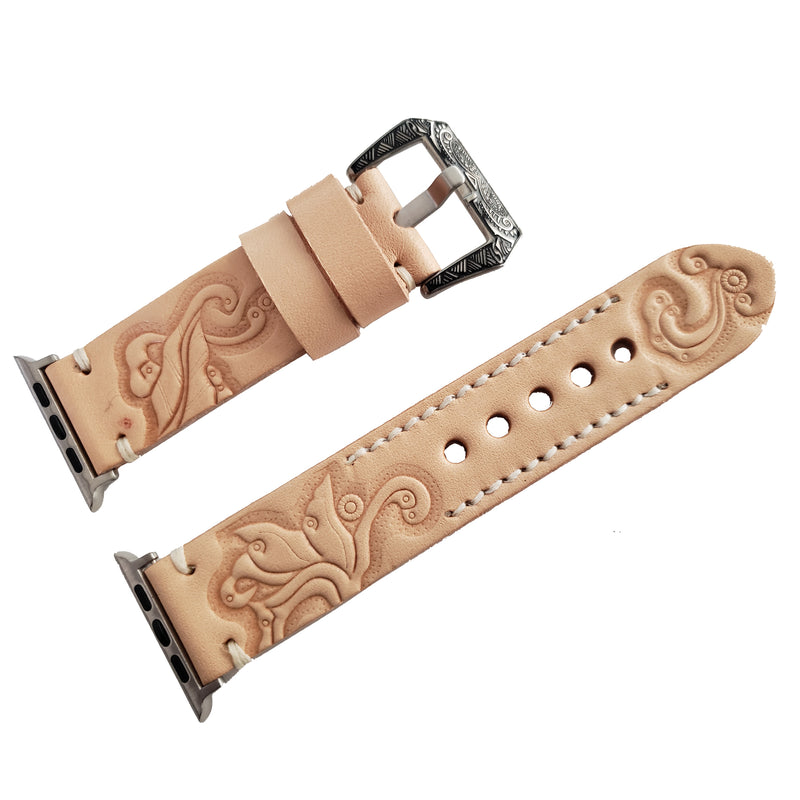 Carved Leather Watch Band-Strap Compatible with Apple/Samsung Watch Series