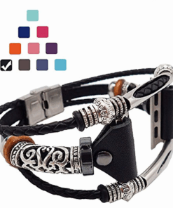 Stainless Steel Clasp and Gunmetal Parts for Women, Adjustable Leather Band for Apple Watch (Series 1,2,3,4)