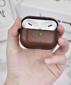 Airpods Pro Case Genuine Leather Airpod 3 Case for Airpods Pro [Front LED Visible] Protective Cover Skin Brown Men Women