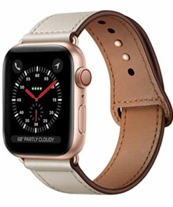 iWatch Band 40mm 38mm, Genuine Leather Replacement Band Strap + Rose Gold Adapter