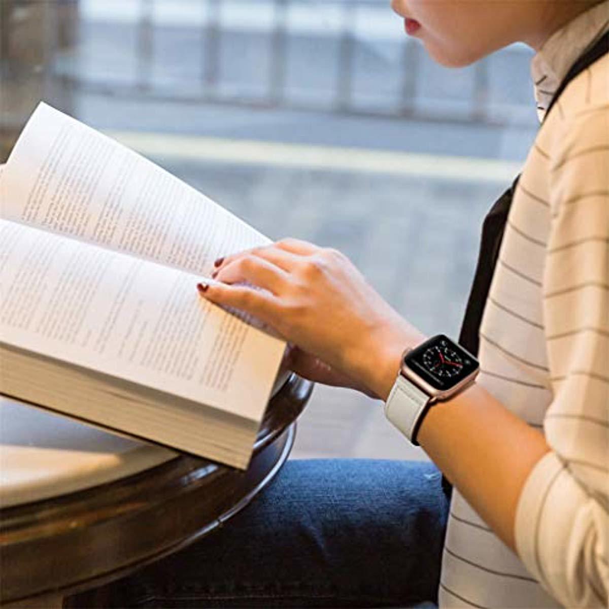 iWatch Band 40mm 38mm, Genuine Leather Replacement Band Strap + Rose Gold Adapter - Image 4