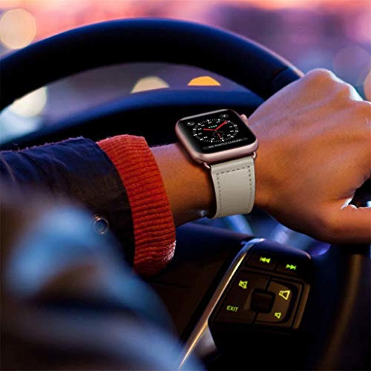iWatch Band 40mm 38mm, Genuine Leather Replacement Band Strap + Rose Gold Adapter - Image 6