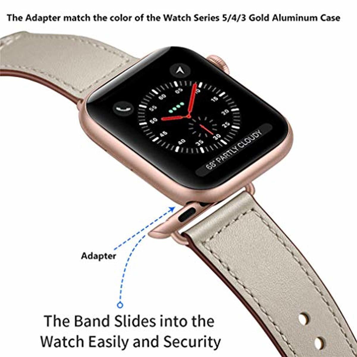 iWatch Band 40mm 38mm, Genuine Leather Replacement Band Strap + Rose Gold Adapter - Image 2