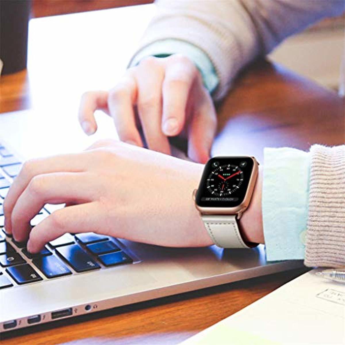iWatch Band 40mm 38mm, Genuine Leather Replacement Band Strap + Rose Gold Adapter - Image 3