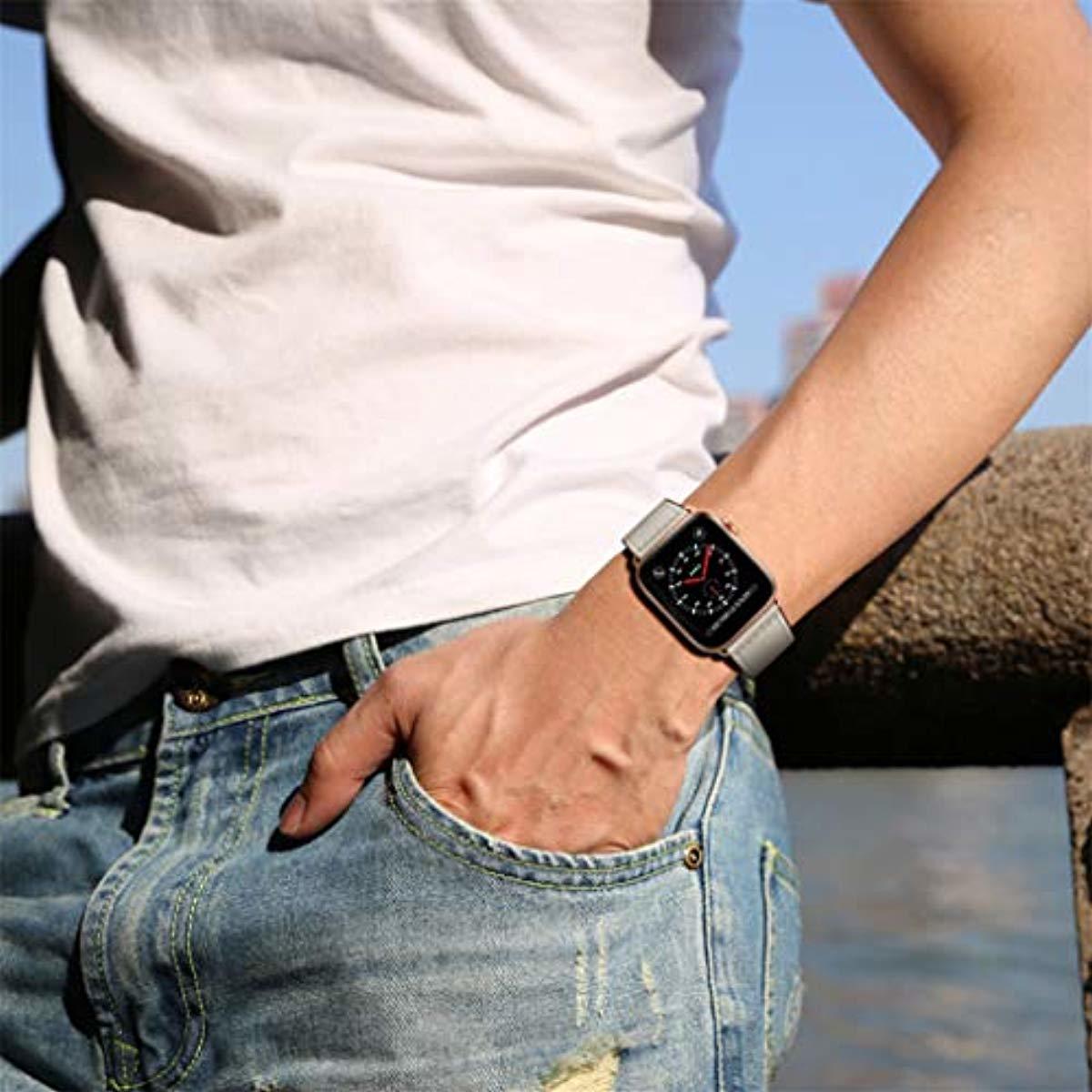 iWatch Band 40mm 38mm, Genuine Leather Replacement Band Strap + Rose Gold Adapter - Image 7
