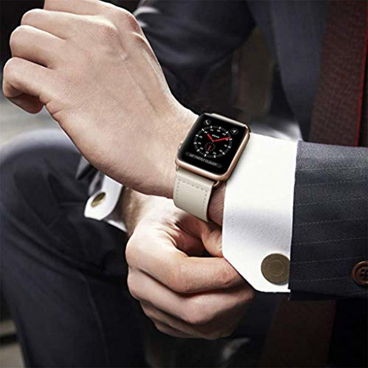 iWatch Band 40mm 38mm, Genuine Leather Replacement Band Strap + Rose Gold Adapter - Image 5